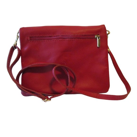 *Vera Pelle Made in Italy Brick Red Crossbody Bag Buttery Soft Leather Zip Close - Picture 2 of 7